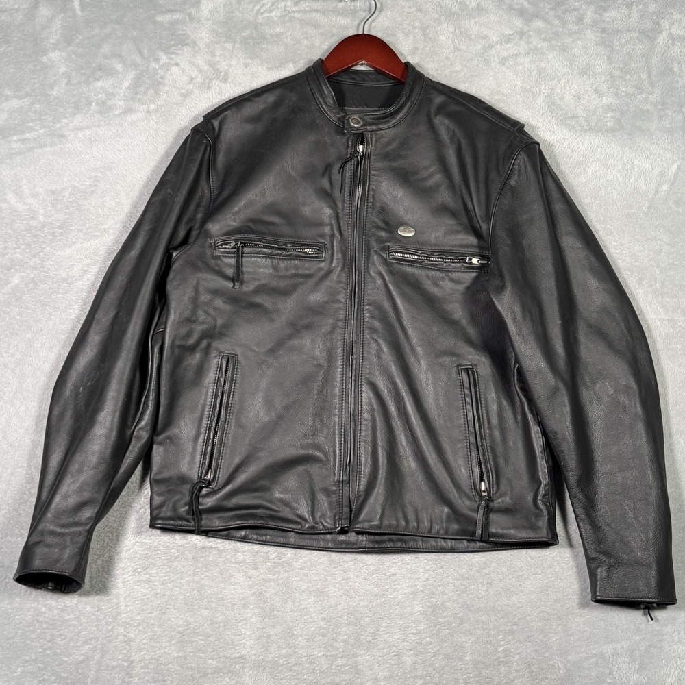 Harley-Davidson Jacket Mens Large Black Leather Motorcycle Zip USA 98124-06VM